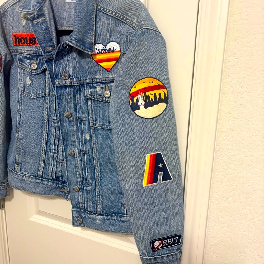 Houston Astros Baseball Custom Patch Denim Jacket Size Small - Picture 8 of 8